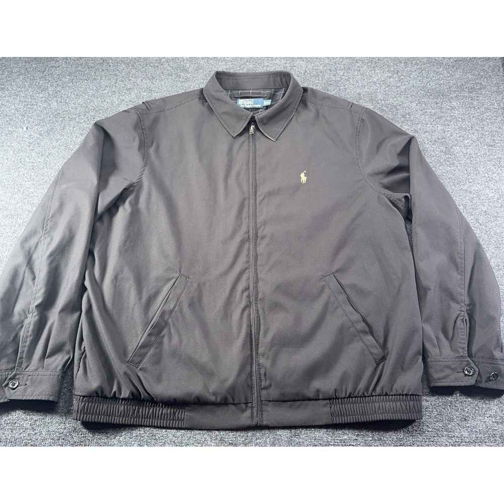 Polo Ralph Lauren Black Bomber Jacket Men's Size XL Logo Zip Embroidered EUC